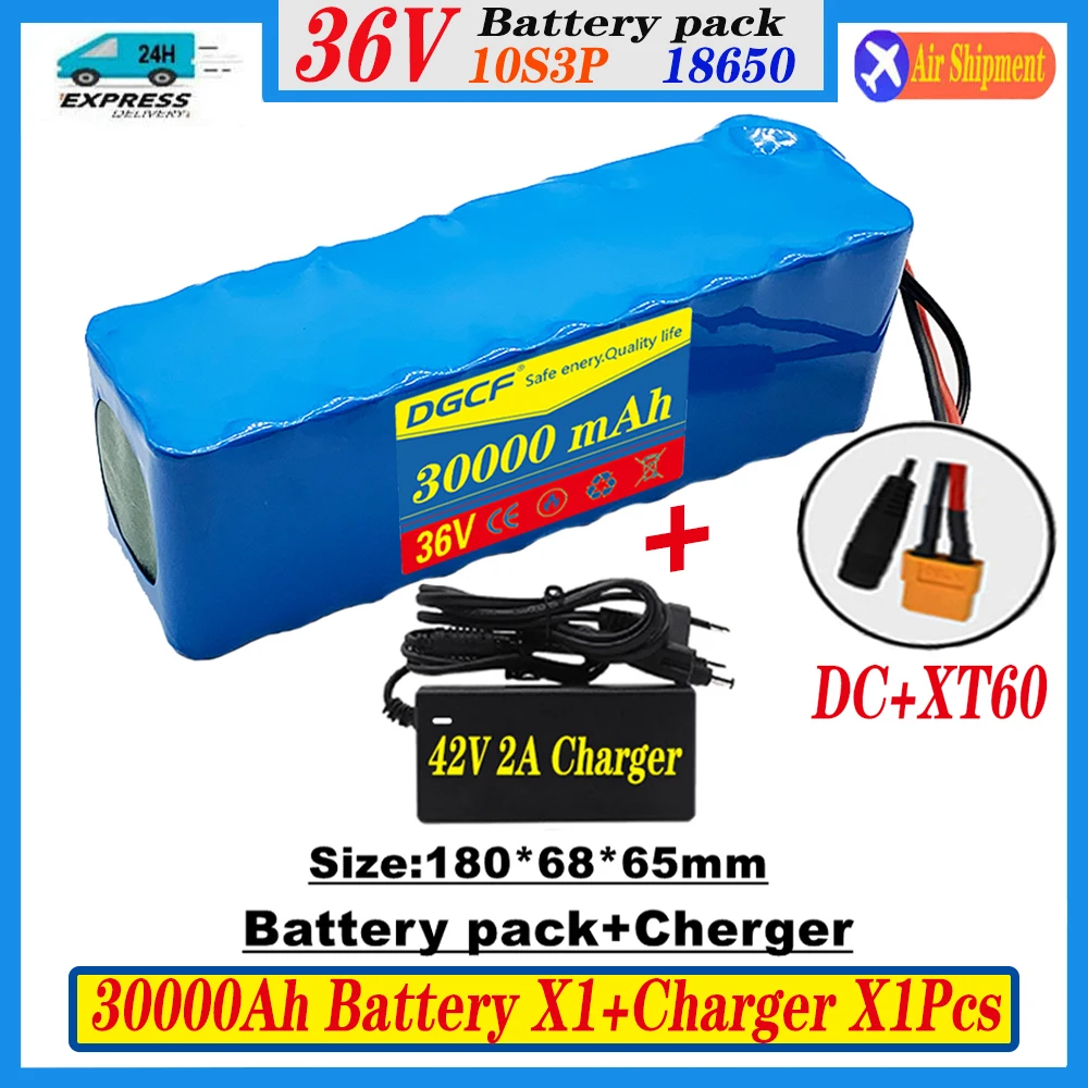 

New 2024 36V 18650 30000mAh 1000w 10S3P Lithium-ion Batteries Packs，Equipped with BMS protection+42V2A Charger