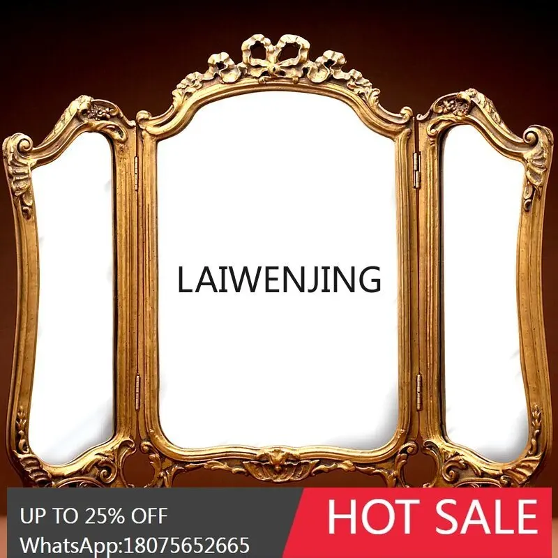 

SGF retro vanity mirror European bathroom classical carved tri-fold mirror