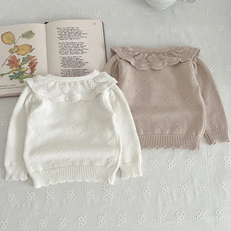 Toddler Knit Sweater Autumn Sweater New Baby Girls Clothes Baby Sweater Newborn Knitwear Lotus Collar Cotton Baby Pullover Tops