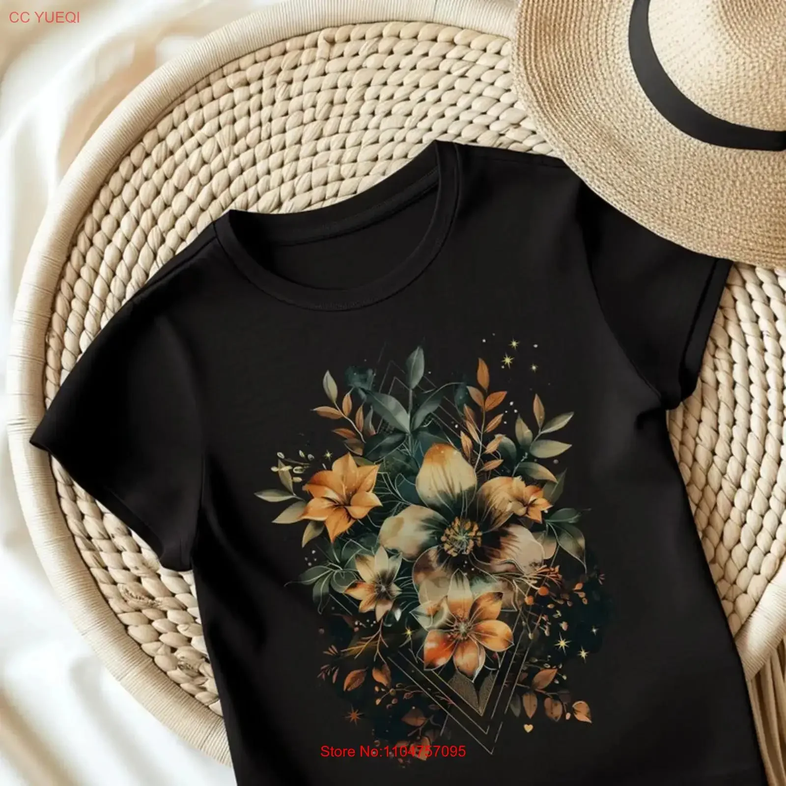 Bronze Flower T Shirt Copper Green Colors vintage Washed Comfortable Slightly Stretched fashion Soft Breathable Casual