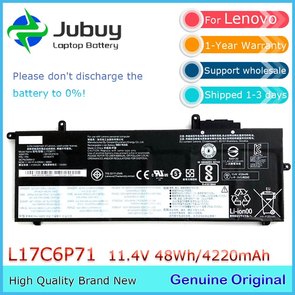 L17C6P71 11.4V 48Wh Original Laptop Battery for Lenovo ThinkPad X280 A285 01AV470 01AV472 L17M6P71 L17L6P71