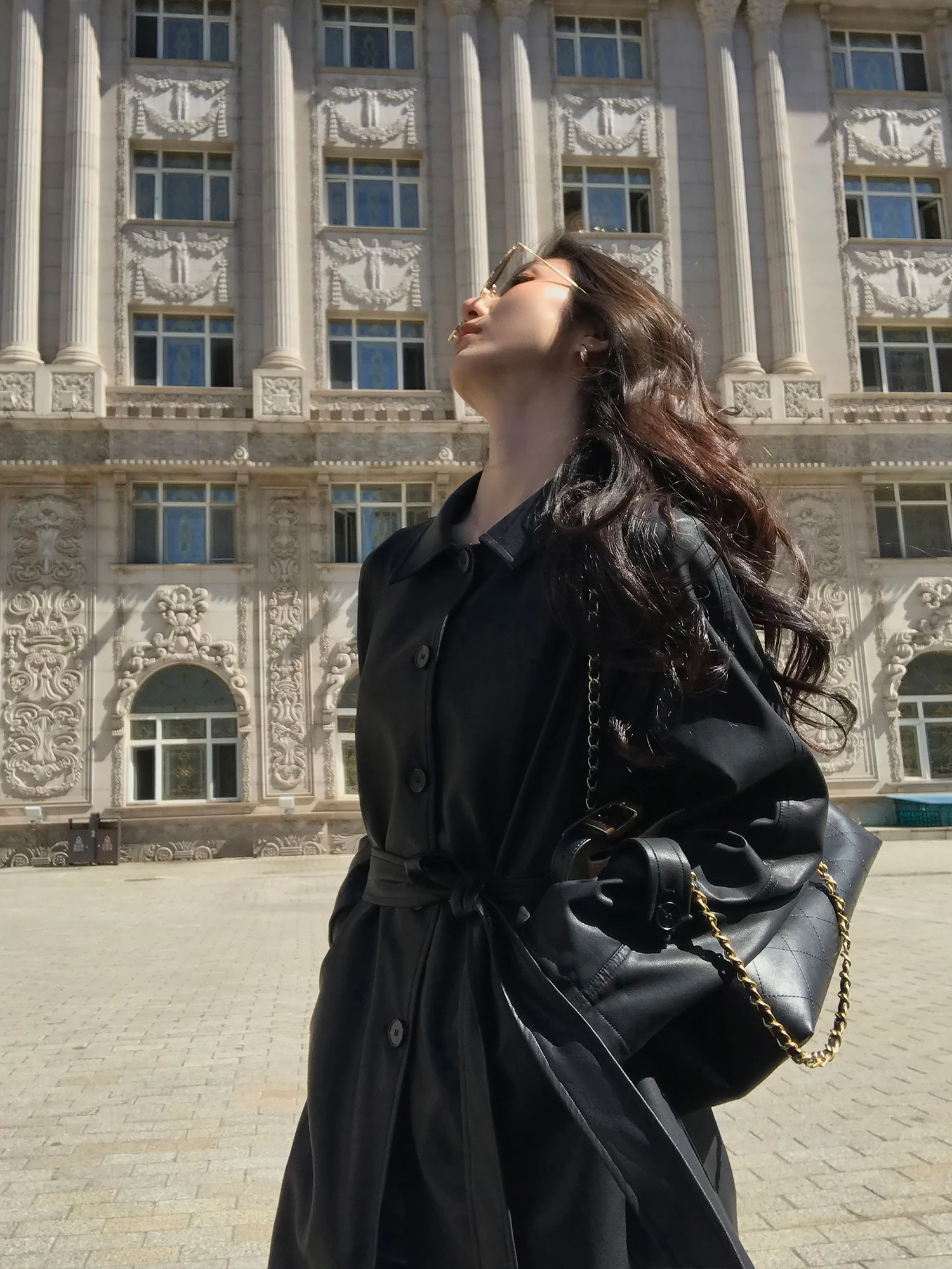 

Mulvan Vintage Bla Куртка из искусственной кожи с поясом на талии Верхняя одежда Long Sve Commuter Sle Свободный крой Youth Faion