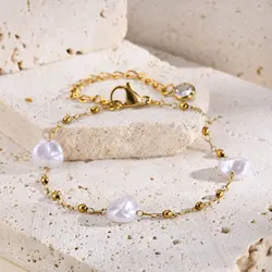 Stainless Steel Baroque Imitation Pearl Bracelet For Women Girls Charm Bracelets Gold Color Fashion Jewelry Gifts