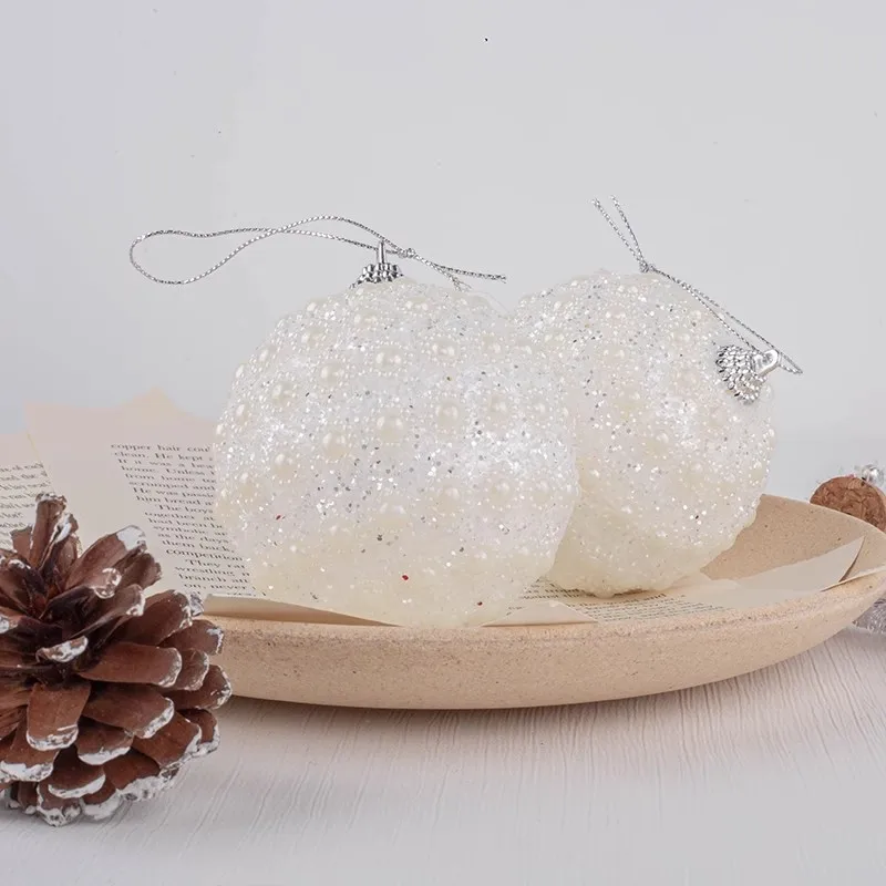 

White Pearl Christmas Ball Glitter Ornaments, Xmas Tree Decor, New Year Sales, Adornos Navida 2024