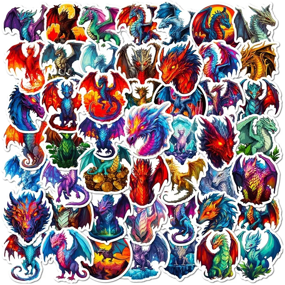 50PCS New Fire Winged Dragon Sticker Cartoon Creative Anime  Computer  Refrigerator Guitar Decoration Water Cup