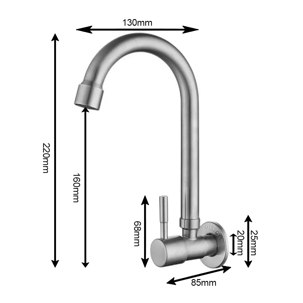 1pc Kitchen Sink Faucet Installation On The Wall 304 Stainless Steel Multi Sizes Bathroom Wash Basin Cold Water Faucet Household