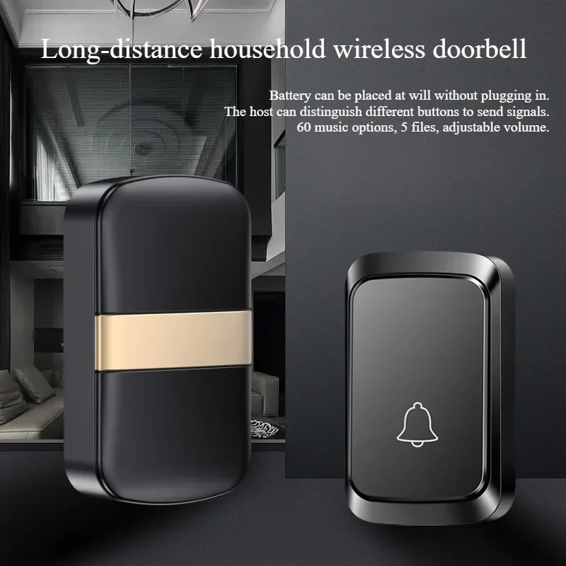 Home wireless smart doorbell, remote control 300M/984 feet, 60 songs, no plug, wireless ringtone, battery type.