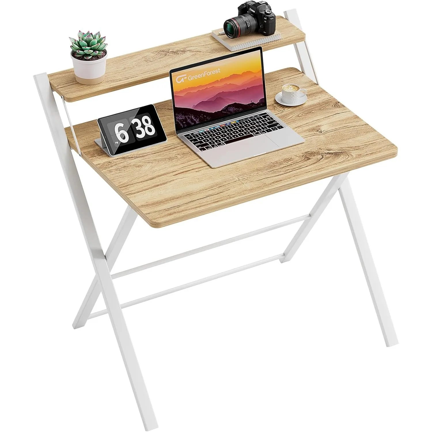 Shelf for Home Office, Space Saving Portable Laptop Study Foldable Table for Small Spaces, Oak