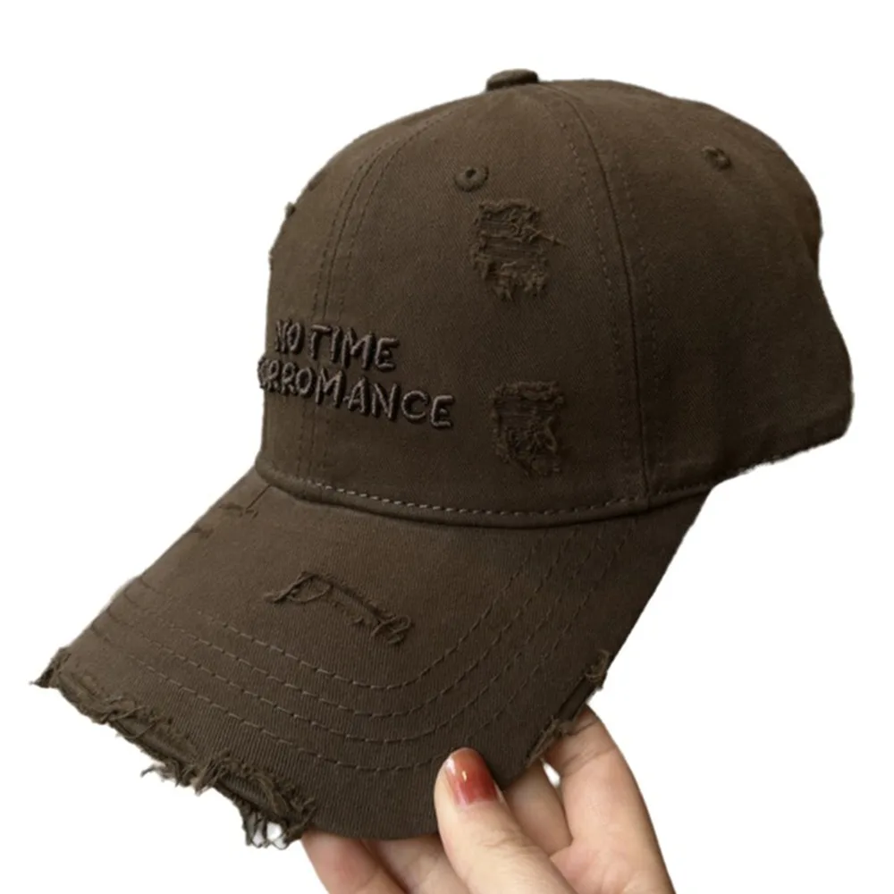 

Adjustable Ripped Baseball Cap Alphabet Embroidery Washed Cotton Letter Baseball Hat Visor Korean Holes Peaked Cap Teenagers
