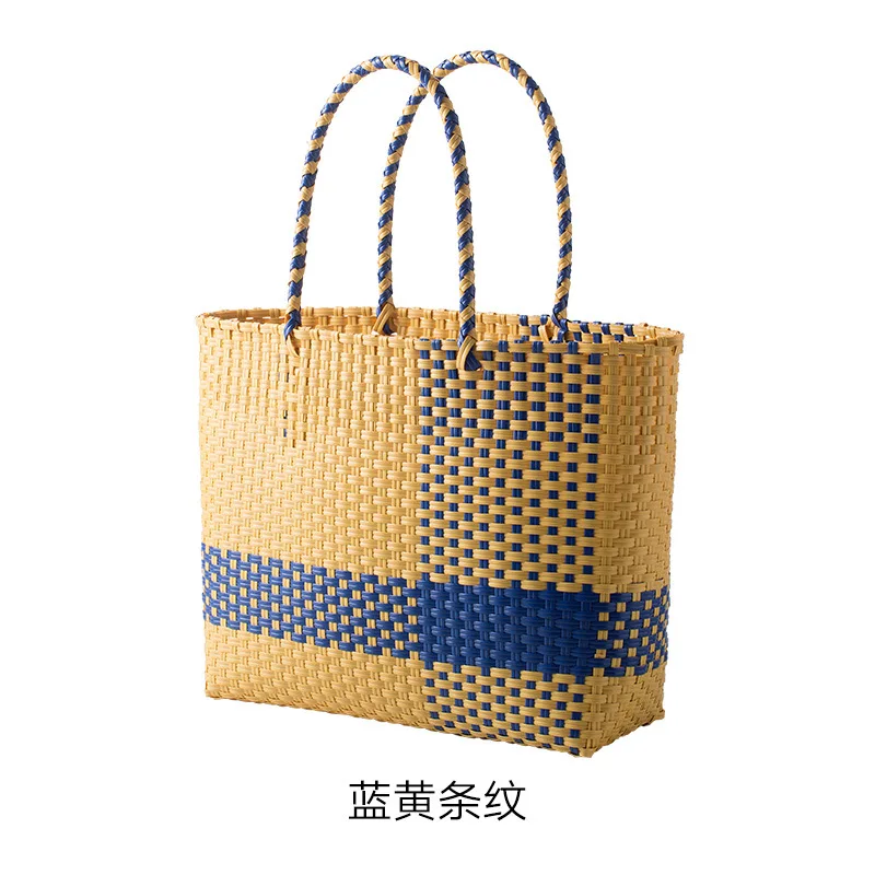 Driga Fashion Vegetable Basket Shoulder Bags Women Travel Plastic Woven Handbags 2022 Female Large Capacity Color Contrast Bags