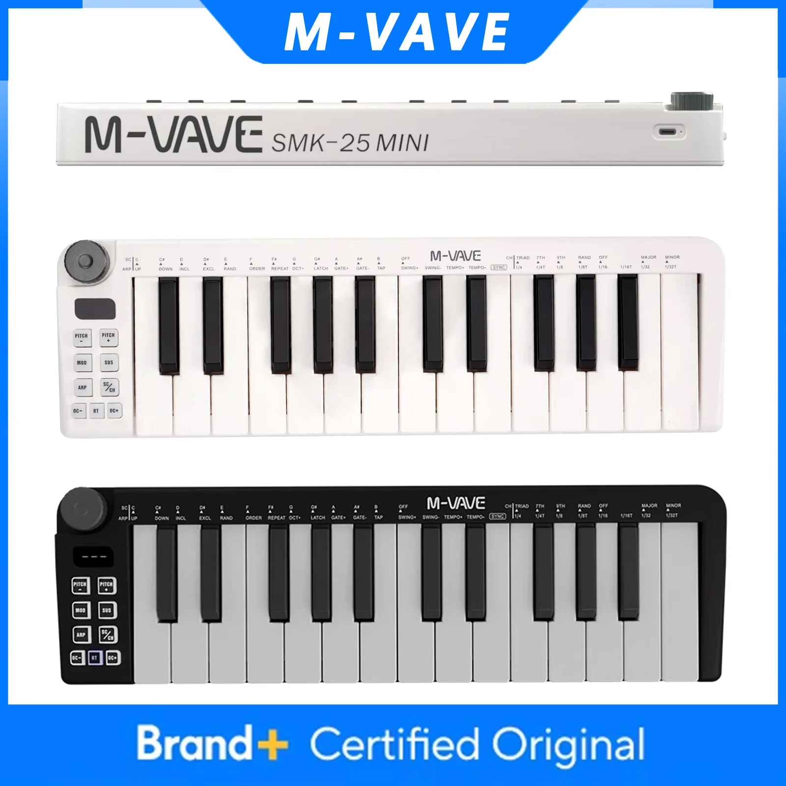 M-VAVE SMK-25 Mini 25-Key MIDI Keyboard Rechargeable MIDI Control Keyboard Instrument Mini Portable USB Keyboard MIDI Controller
