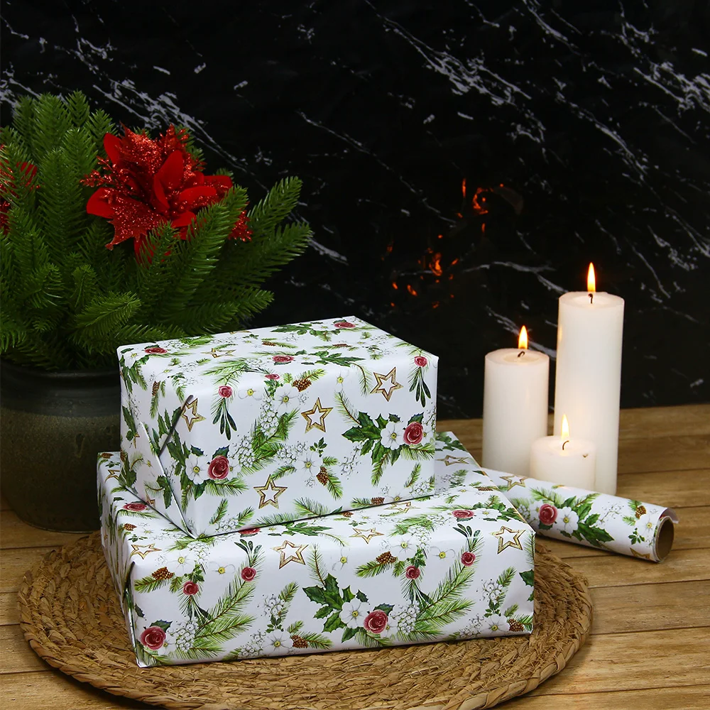 1 لفة من ورق تغليف عيد الميلاد - لفة صغيرة - 17 بوصة × 118 بوصة لفة ورق تغليف الهدايا لعيد الميلاد وحفلات أعياد الميلاد وديكو التخرج