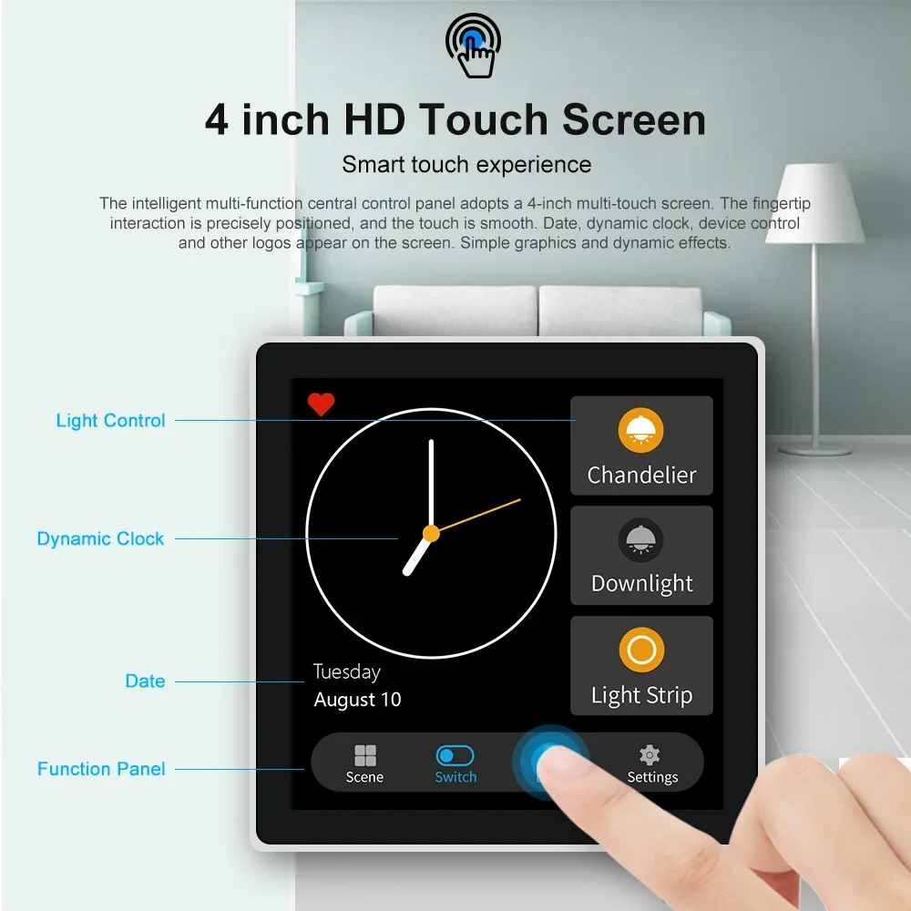 4 Inch Tuya Zigbee Smart Home Touch Control Panel Wall Mount Intelligent Automation Central Control Light Switch Controller