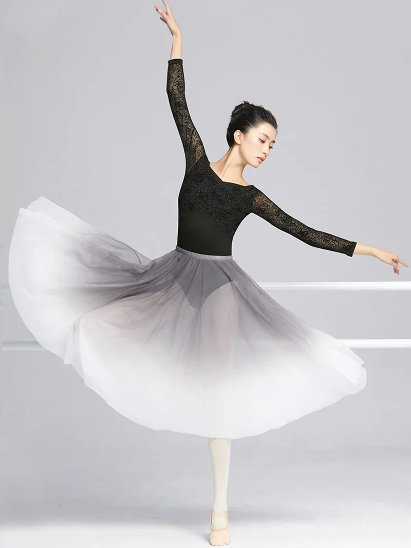 Women Ballerina Dance Wear Girls Gymnastics Leotard Classical Dancewear Mesh Print Patchwork Adult Backless Ballet Bodysuit