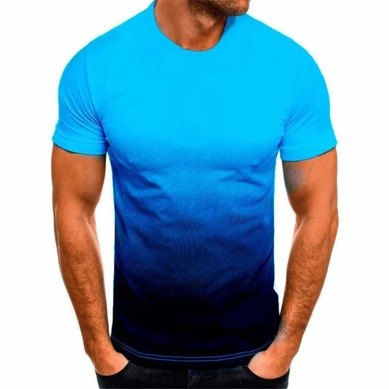 

2024 Summer New European and American Men's Leisure Sports Fashion 3D Gradient Short Sleeve Round Neck T-shirt for Men