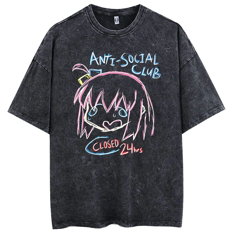 

25 Men Oversized Printed Tshirts Bocchi Club Music Band Anime Bocchi The Rock Cotton Tops Creative Crew Neck Tees Washed TShirt