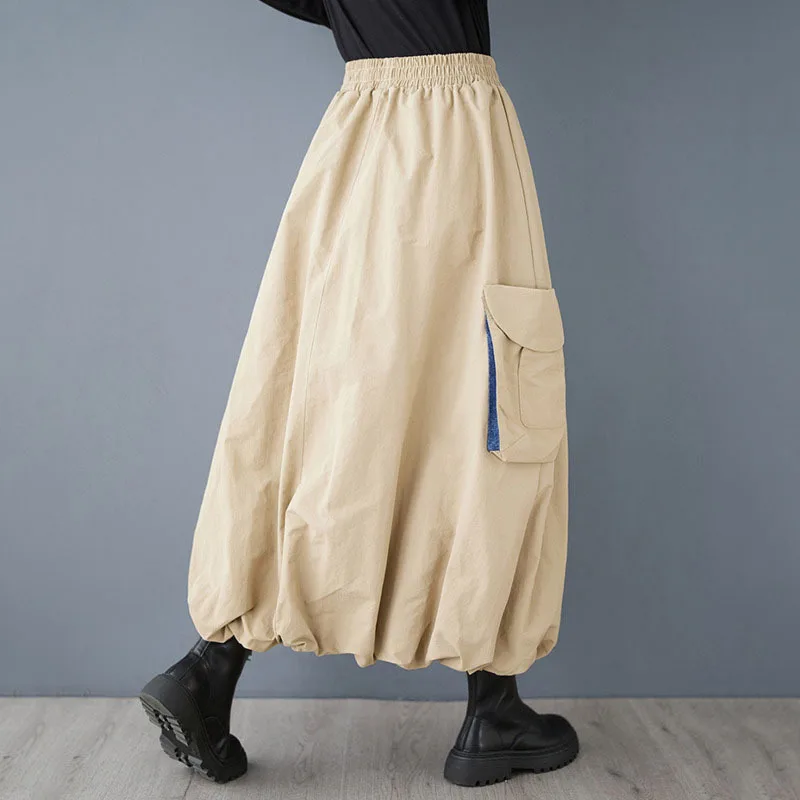 HKSH 2025 Primavera Autunno Nuove Donne Gonna Elastico A Pieghe Patchwork Denim Tasca Versatile Elegante Chic Bud Gonne HK12470