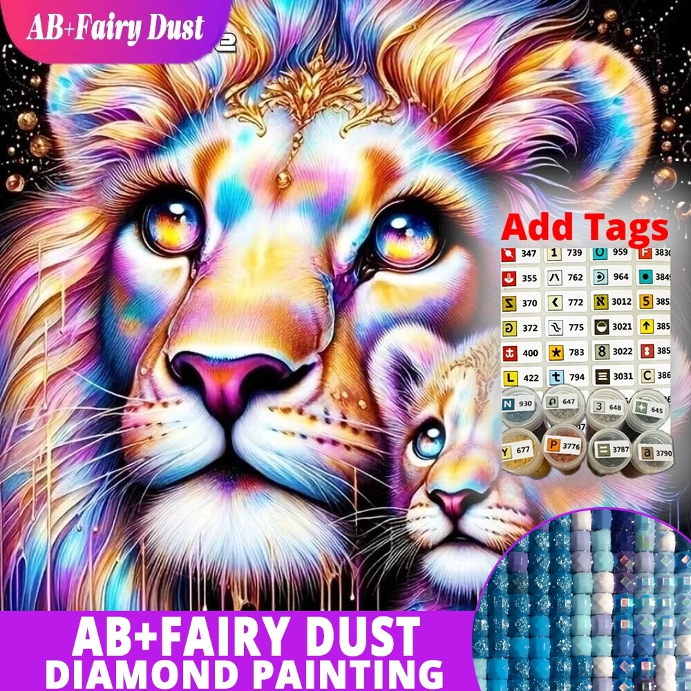 

AB Фея Пыль Алмазная Вышивка Лев Мультфильм Новая Коллекция Животных Подходит Для Взрослых Початковщиков Ремесло