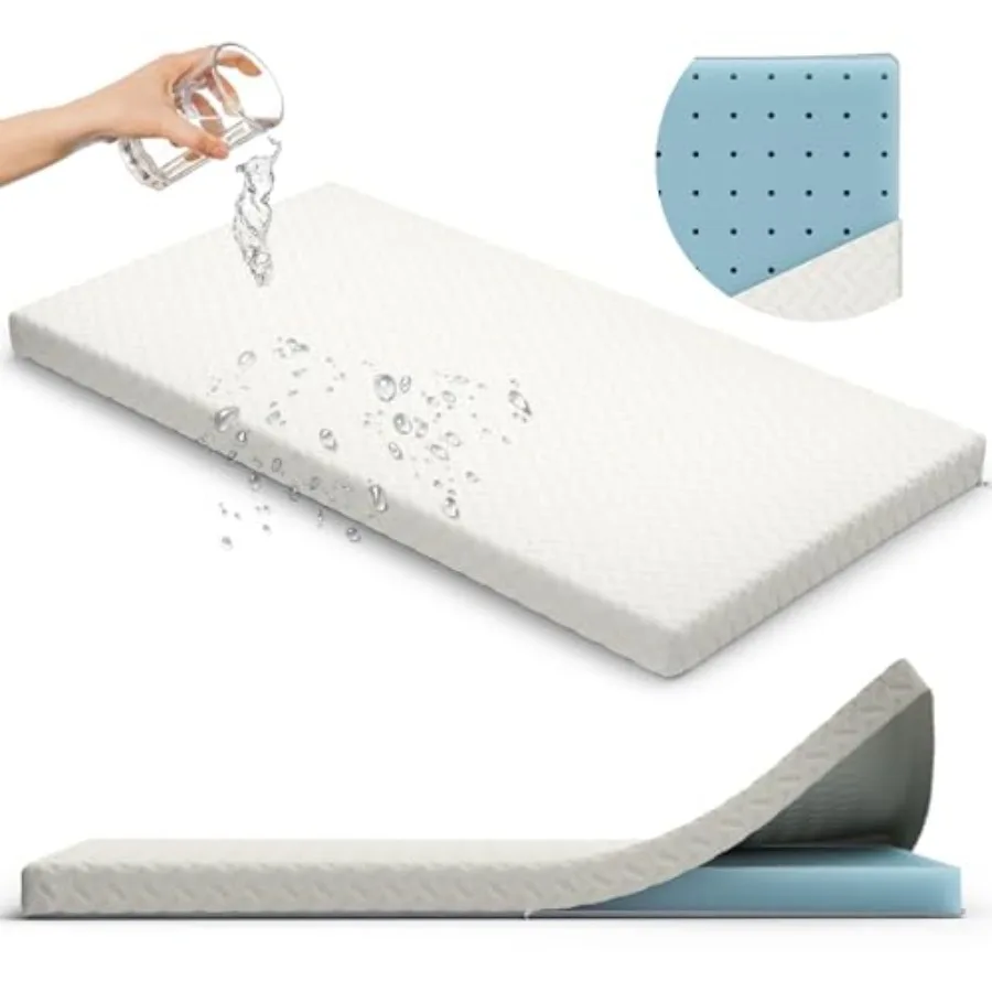 

2" Crib Mattress Topper Memory Foam - Waterproof Breathable Soft Washable Cover 52" x28" x 2" Fits Standard Size Cribs and Todd
