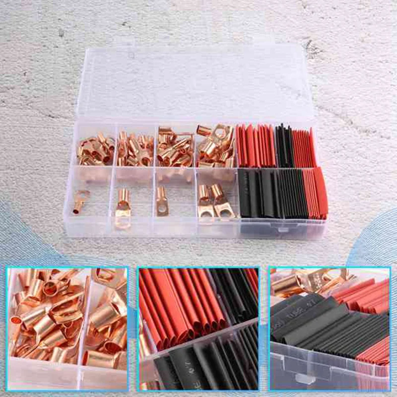 150Pcs Battery Cable Ends Cable Connector Cable Lug Ring 74 Pcs Battery Terminal +76Pcs Heat Shrink Tubing Kit