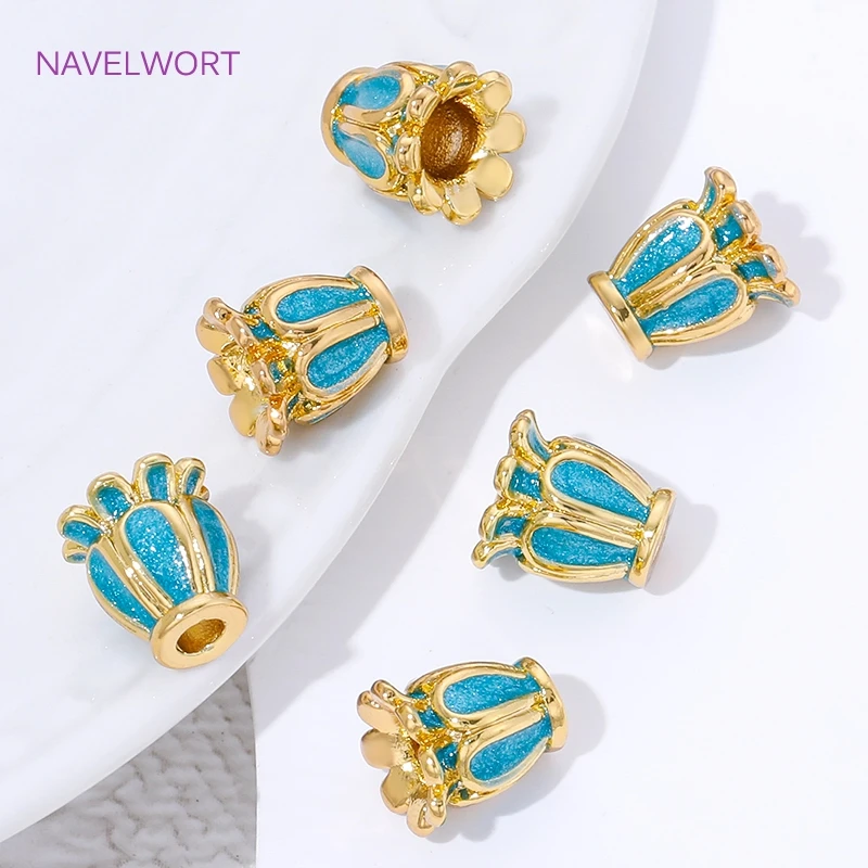 18K Gold Plated Brass Flower Bead Caps,Inlay Blue End Caps,Spacer Beads Caps,Caps For Bracelet,DIY Jewelry Findings