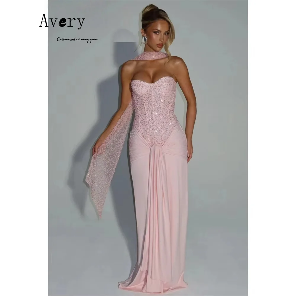 

Avery Customized Pink Fishtail Shiny Off-shoulder Evening Dresses 2025 Luxury Woman Elegant Evening Dress Women's Ball Gown Prom