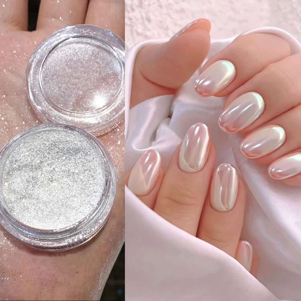 

1Jar Super Glossy Metal Mirror Nail Powder White/Silver/Yellow Chrome Nail Pigment Magic Mirror Metallic Glitter Nail RubingDust