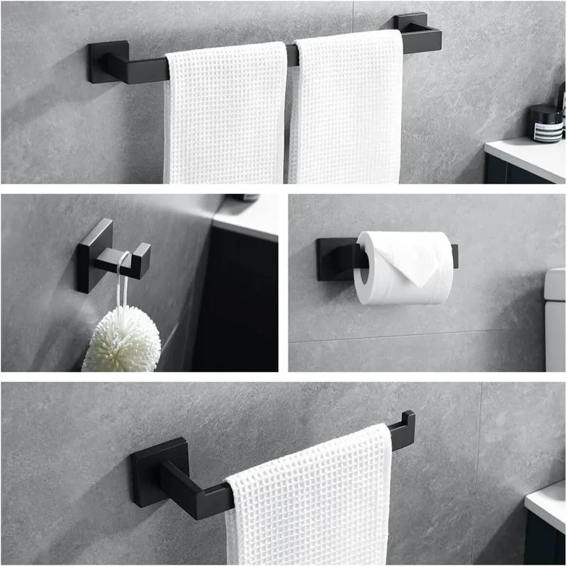 Bathroom Towel Bar Set Black 5-Pieces Bathroom Hardware Set 304 Stainless Steel