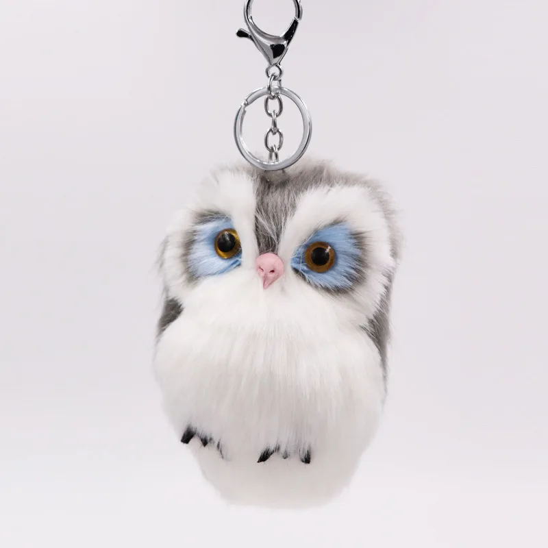 New Cute Cartoon Keychain Owl Soft Pompom Animal Hair Ball Car Keychain for WOmen Girls Car Bag Accessories Key Ring Mom Gifts