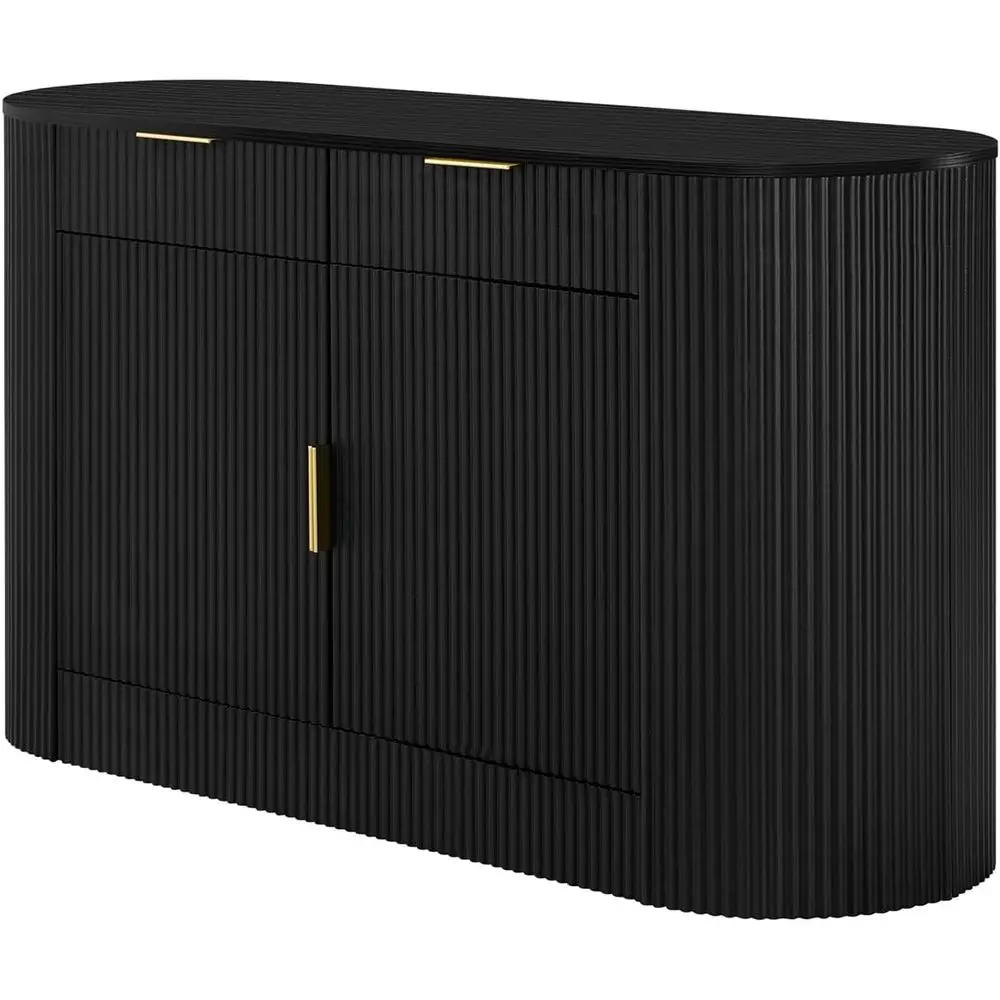 

Большой черный буфет-комод 55.1 с 2 дверцами, 2 ящиками, изогнутыми дверцами и 3-ярусными полками для хранения в гостиной/столовой