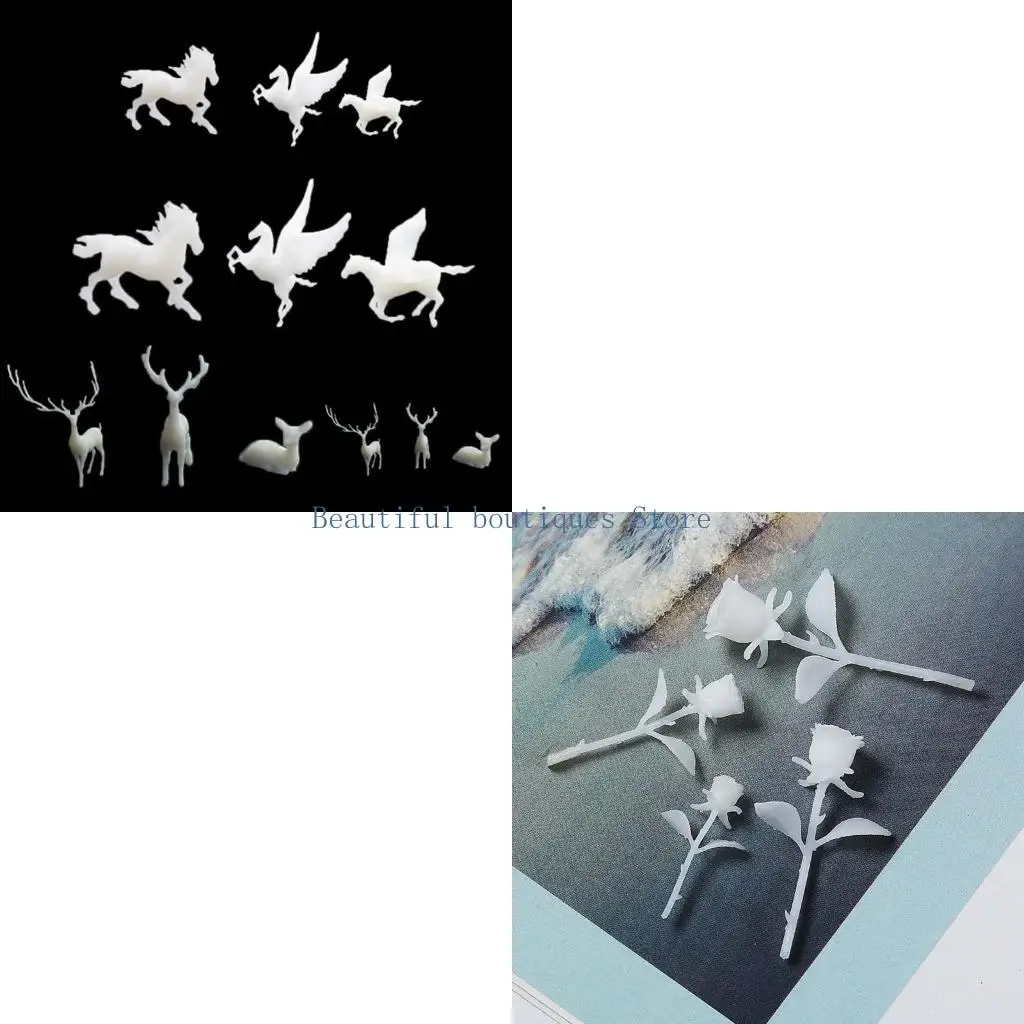 U4LF Mini Rose Resin Filler 3D Handmade Deer Epoxy Resin Mold Filler Filling Models for Jewelry Making Resin Supplies