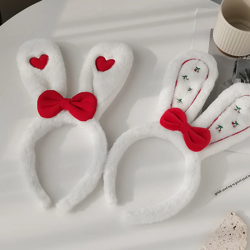 Cartoon Plush Love Heart Rabbit Ears Headband Hair Hoop Cosplay Hair Band Dress Up Headwear Prop 2023 New Year Hair Accessories