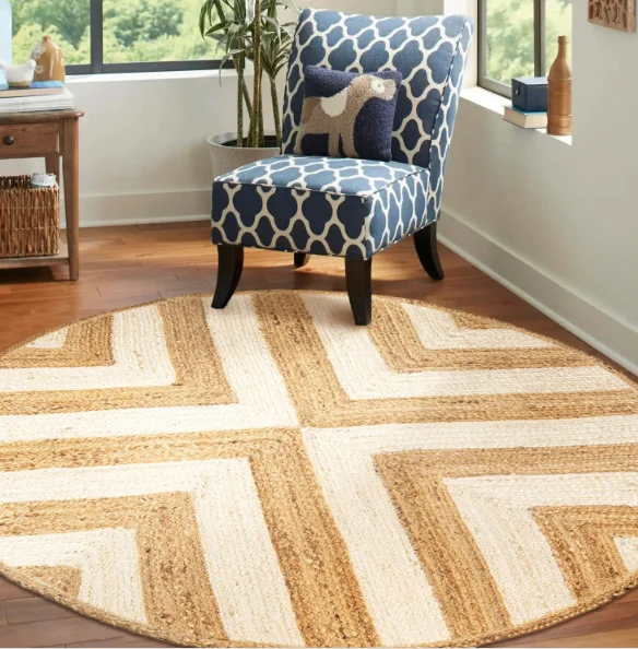 Rug 100% Natural Jute Cotton Braided Style Round Rug Reversible Modern Look Rug Living Room Decoration