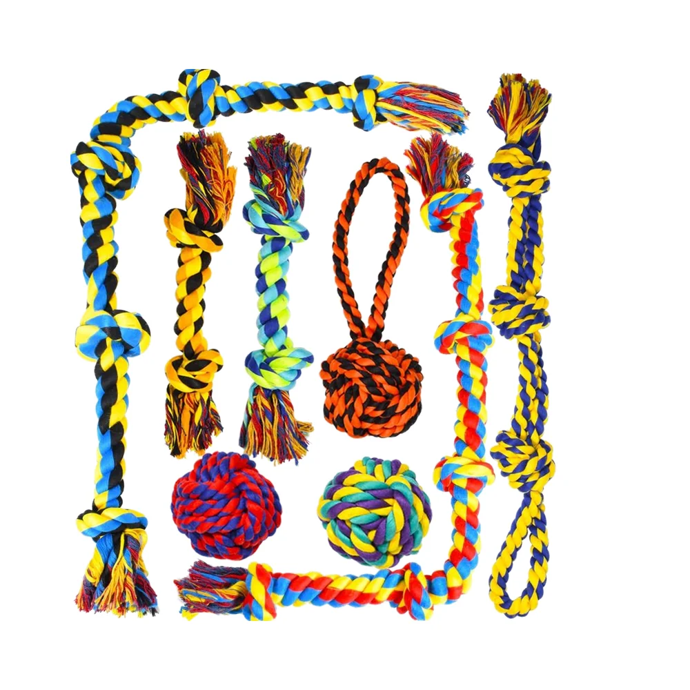 

Hot Selling Dog Toys 1-10 Pack for Fun and Teeth Cleaning Wholesale Eco Friendly Rope Cotton Squeaky Chew Toys