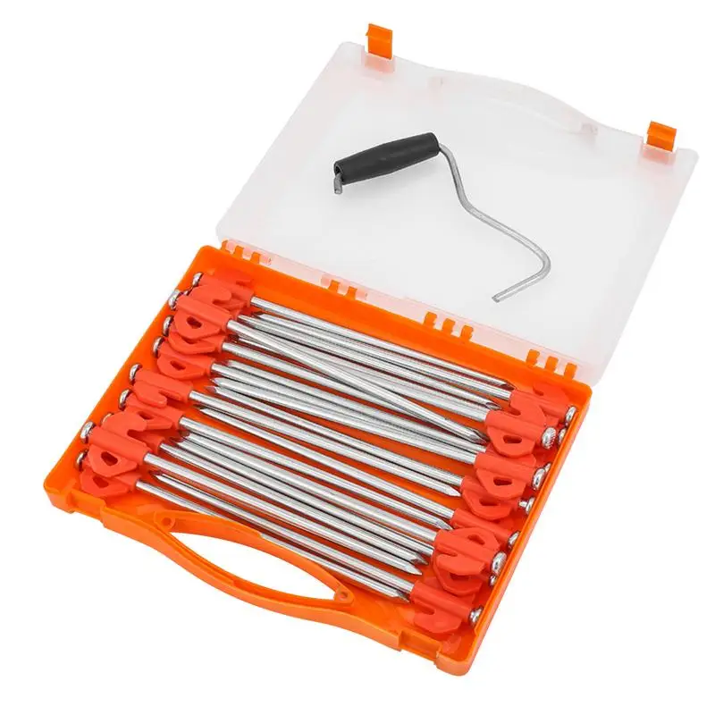 

Tent Pegs Tent Spikes With Peg Remover Storage Case Outdoor Steel Non-rust Lengthened Thickened Reinforced Nails 20x For Beach