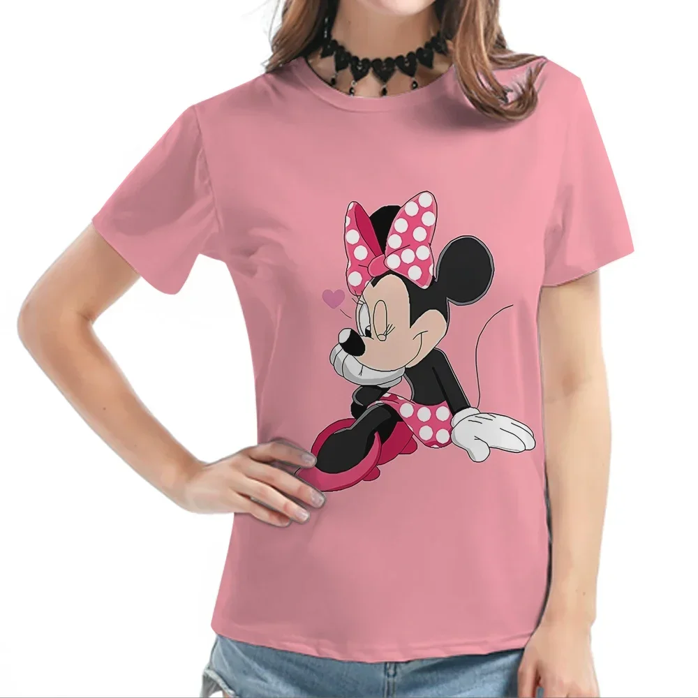 2024 Disney Minnie Mouse 3d T-shirt da donna Cute Cartoon Graphic Tees Divertente Harajuku Disney T-shirt Moda casual T-shirt femminile