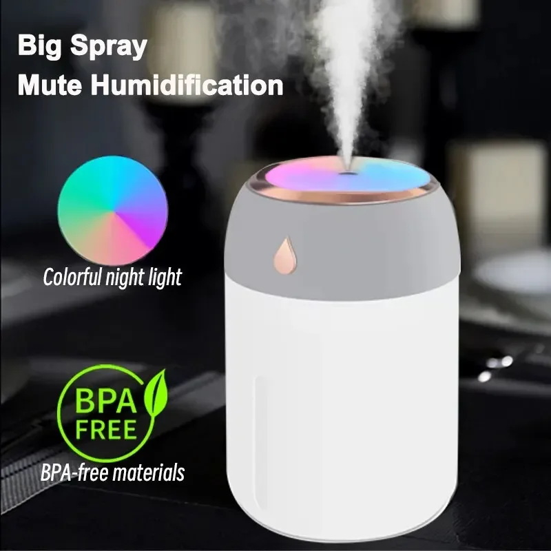 Mini USB Portable Air Humidifier, Aroma Diffuser, LED Cool Light, Mist for Room, Home, Car, Plant Purifier, 330ml ﻿