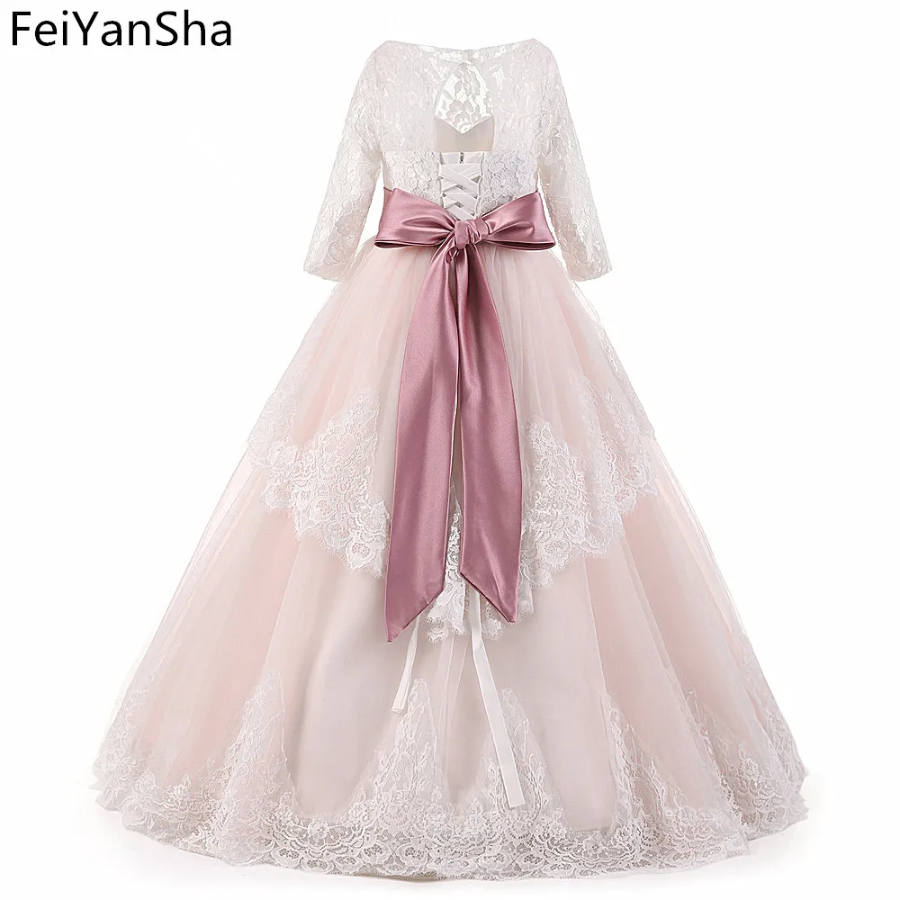 White Flower Girl Dresses For Wedding 2023 3D Flowers Beaded Satin A-Line Pleated Birthday Pageant First Communion Gow