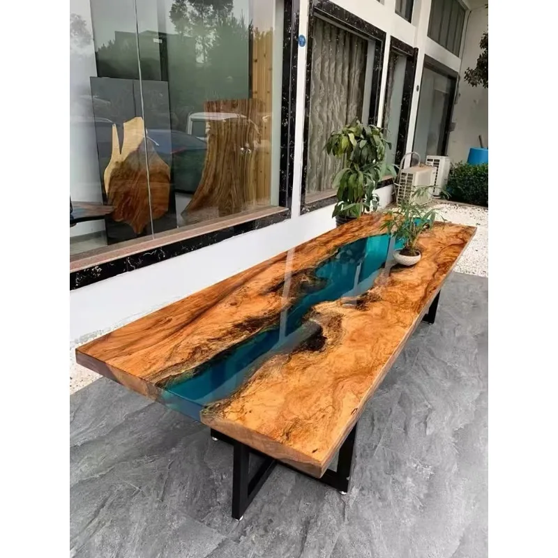 Resin table river creative table restaurant river pattern Nordic luxury solid wood dining table