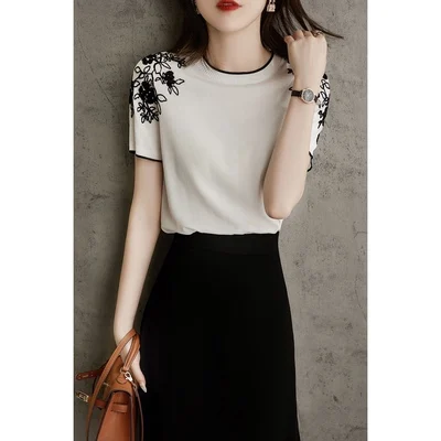 

Женский вязаный ледяной шелк, лучший бренд с вышивкой, свободный крой ort Sve V-Ne на пуговицах, летняя тонкая повседневная мода