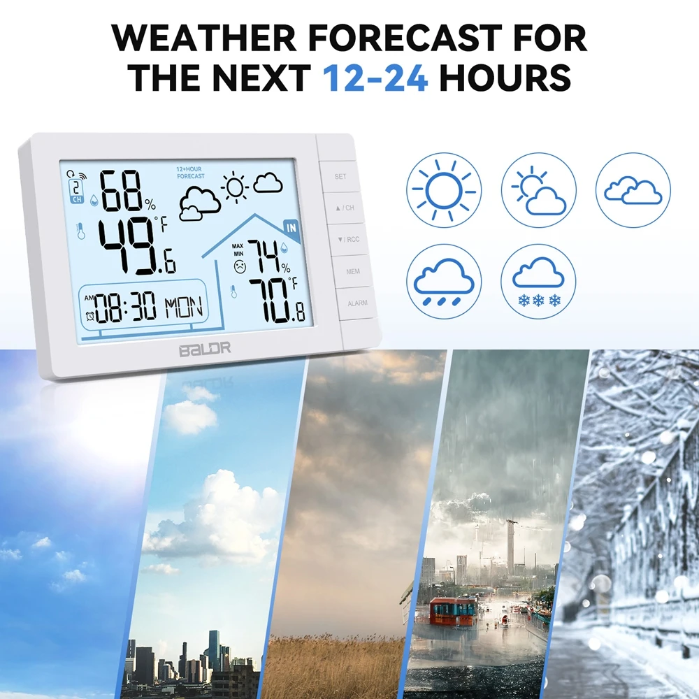 Brand DCF Atomic Alarm Clock Weather Station Digital LCD Humidity Temperature Monitor Frost Alert Wireless Forecast Sensor -40℃