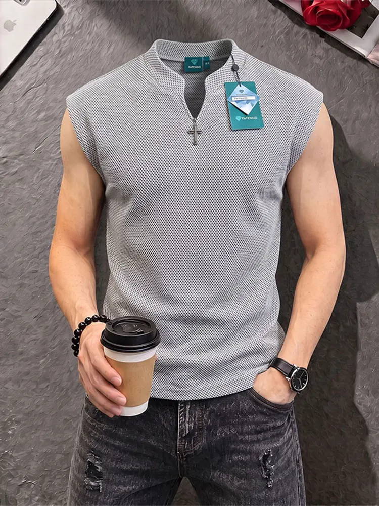 White Dragon Scale Pattern V-Neck Sleeveless Vest Men's Summer Sports Training Fitness Sweatshirt Breathable Quick Dry T-Shirt