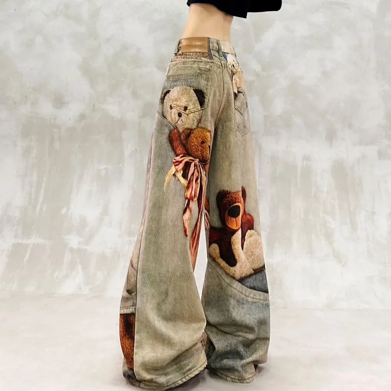 

Новые женские джинсы с принтом в стиле ретро: мультяшный мишка, граффити. Изысканные, простые, повседневные, модные.