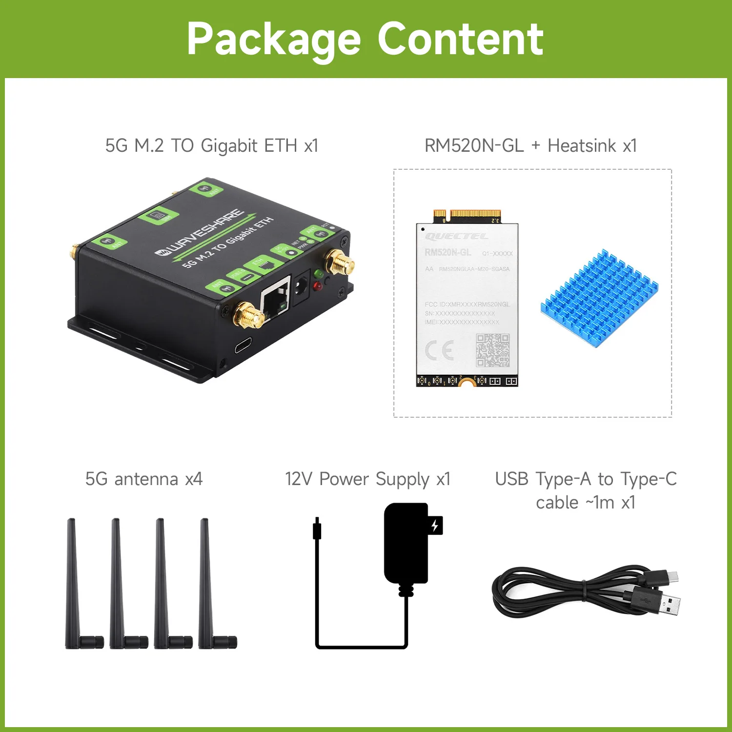 Waveshare 5G M.2 to USB3.1, 5G M.2 to Gigabit Ethernet Converter, Supports SIMCom / Quectel / Fibocom Mainstream 5G M.2 Modules