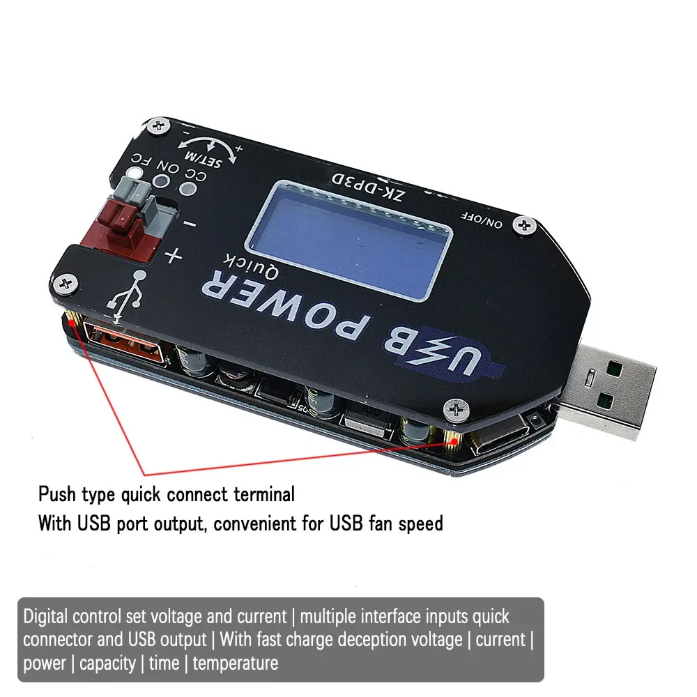 ZK-DP3D CNC USB TYPE-C DC Converter CC CV 1-30V 2A 15W Power Module Adjustable Regulated Power Supply QC2.0 3.0 AFC