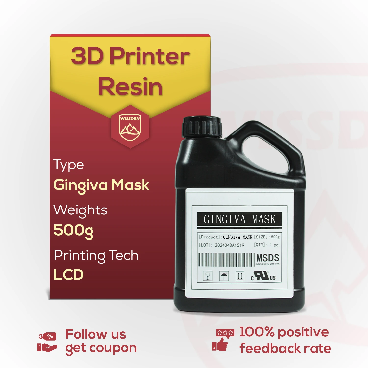 Wissden Dental 3D Printer Resin Gingiva Mask Resin,for Temporary crown High Precision Dental materials 500g /Bottle