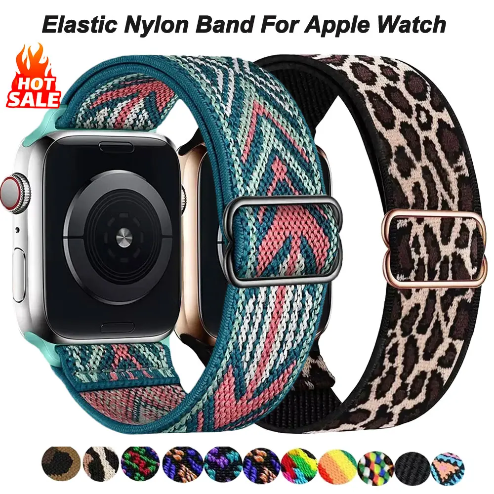 Elastic Nylon Strap for Apple watch band 40mm 44mm 41mm 45mm 42mm 46mm 49mm Correa bracelet iWatch series 10 9 7 se 6 5 Ultra 8