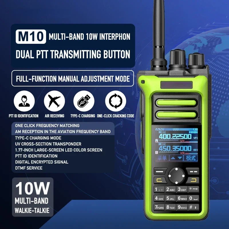 ZASTONE M10 10W Walkie Talkie Ham Amateur 2 Way Radio AM Air Aviation Band High Power Walkie-Talkie CTCSS FM Radio