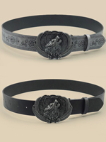 Men Vintage Western Wolf Buckle Streetwear Casual Pu Leather Belt