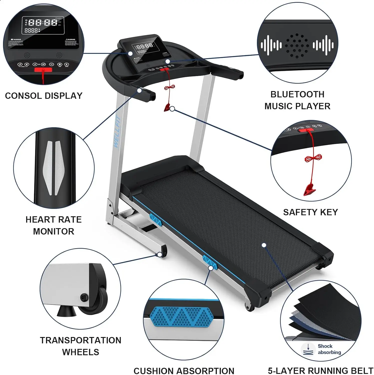 جهاز المشي المنزلي 15% Auto Incline، جهاز مشي بقوة 3.5 حصان بسعة 350 رطل، جهاز مشي قابل للطي للمساحة الصغيرة، التحكم الصوتي